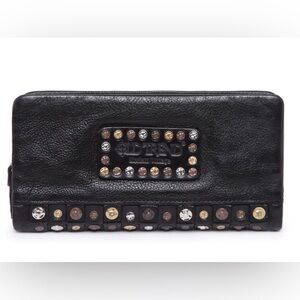 Old Trend Camellia leather studded clutch wallet